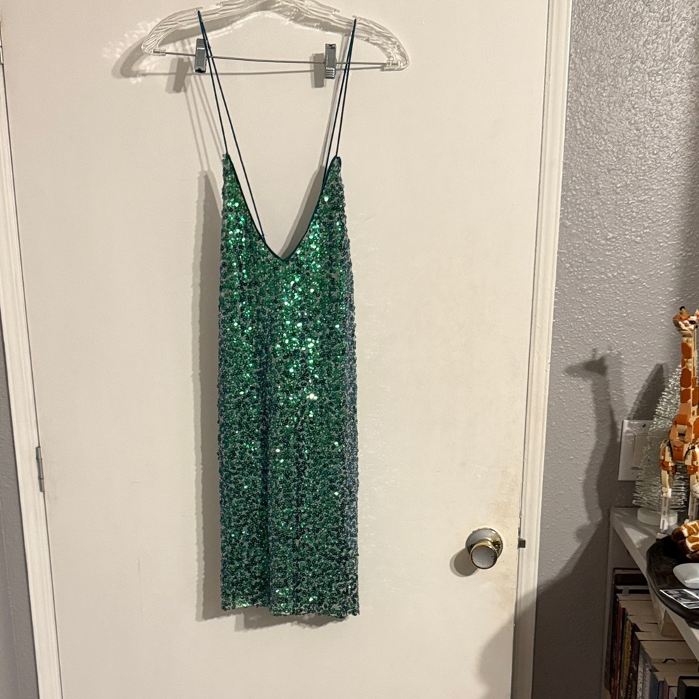 Lulu's Green Sequin Backless Dress